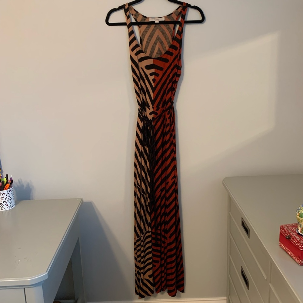 Red and Tan Loft Maxi Dress